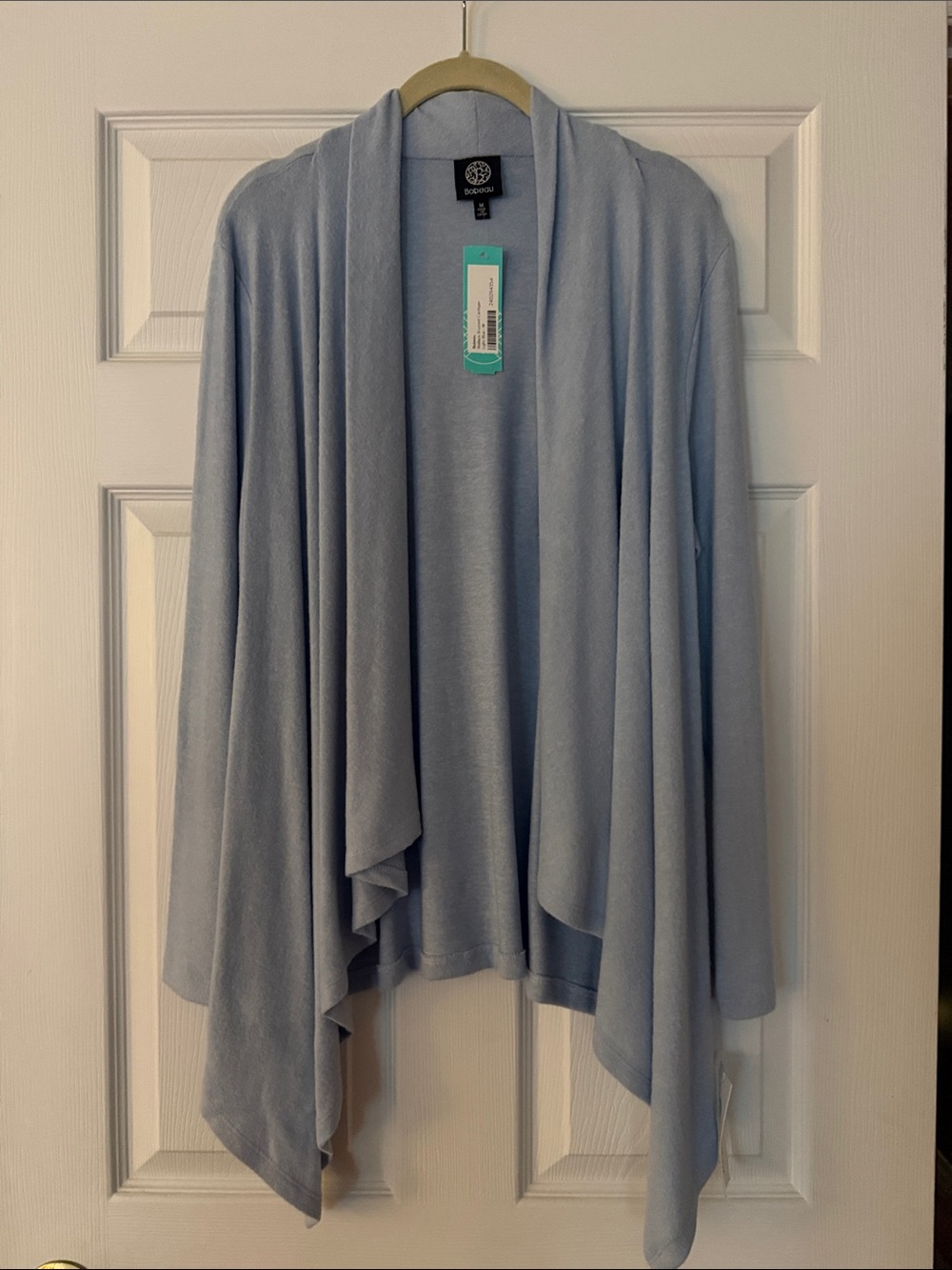bobeau Light Blue Draped Open-Front Cardigan